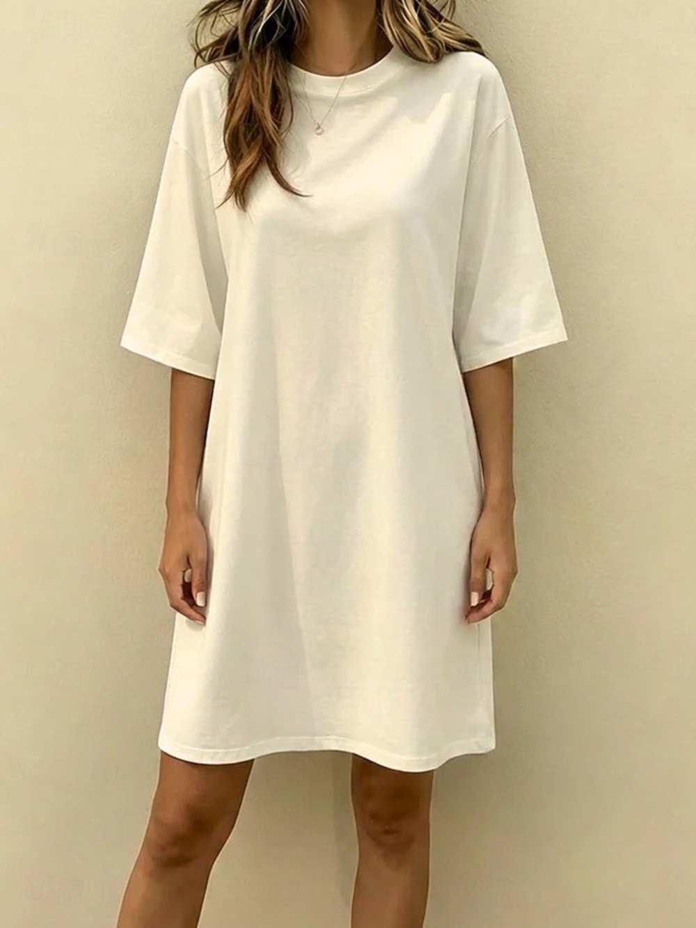 Max Studio Cream Crewneck Oversized T-Shirt Dress Sz L
